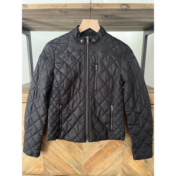 Banana Republic Quilted Cropped Jacket Black Moto Style Size XS - Picture 1 of 6